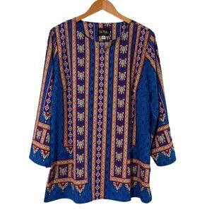 Bob Mackie Tunic Size XL Boho Tribal Long Sleeve Shirt